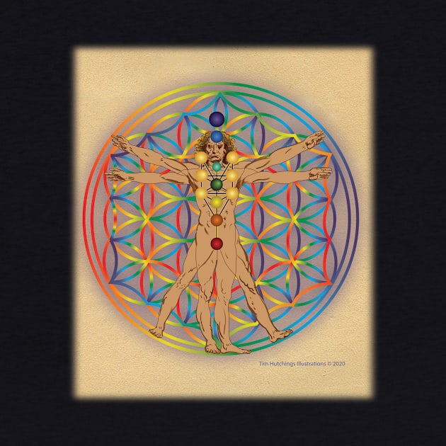 Virtruvian Man and Flower of Life on Parchment by BigCatGymSportswear